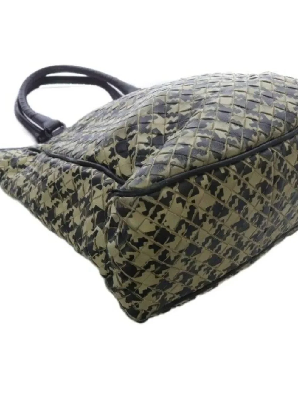 Bottega Veneta Intrecciato Houndstooth Pattern Tote Bag Hand Bicolor Black Ivory